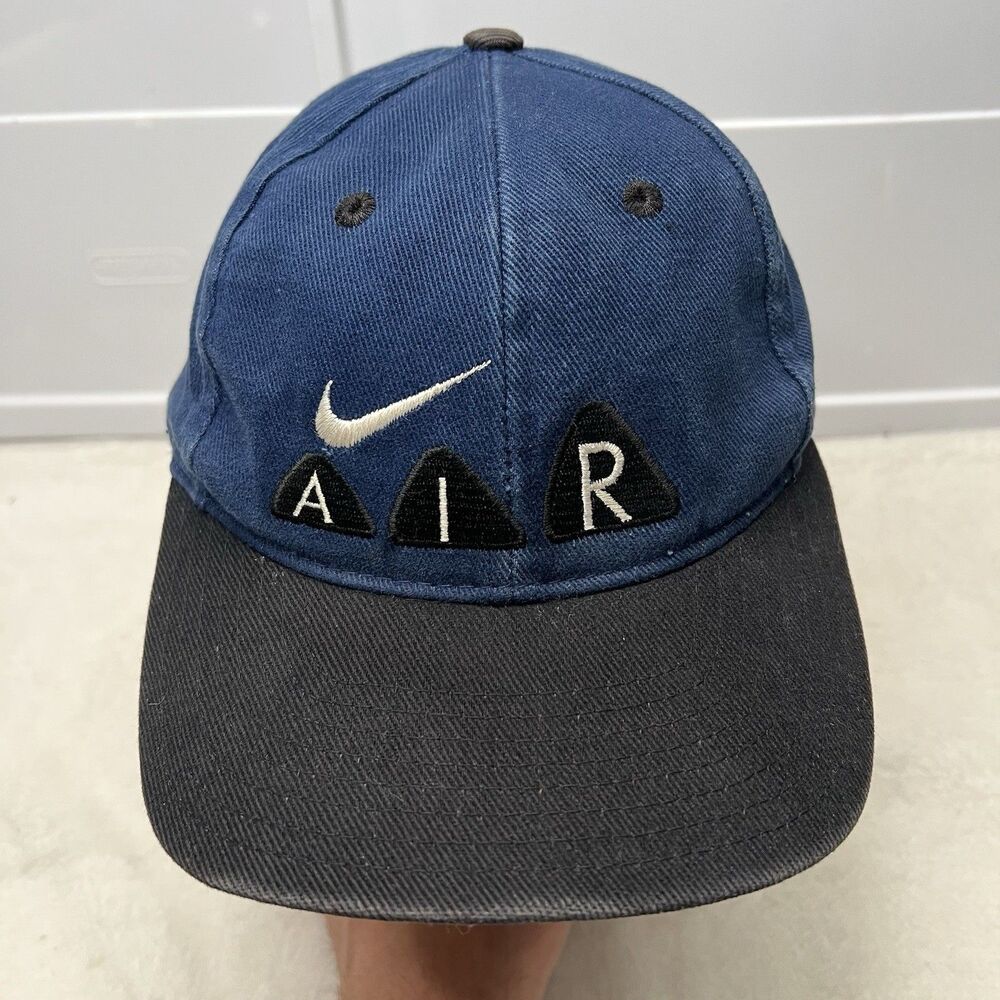 Rare Vintage NIKE Air Triangles Spell Out Swoosh Snapback Hat Cap 90s Y2k Navy